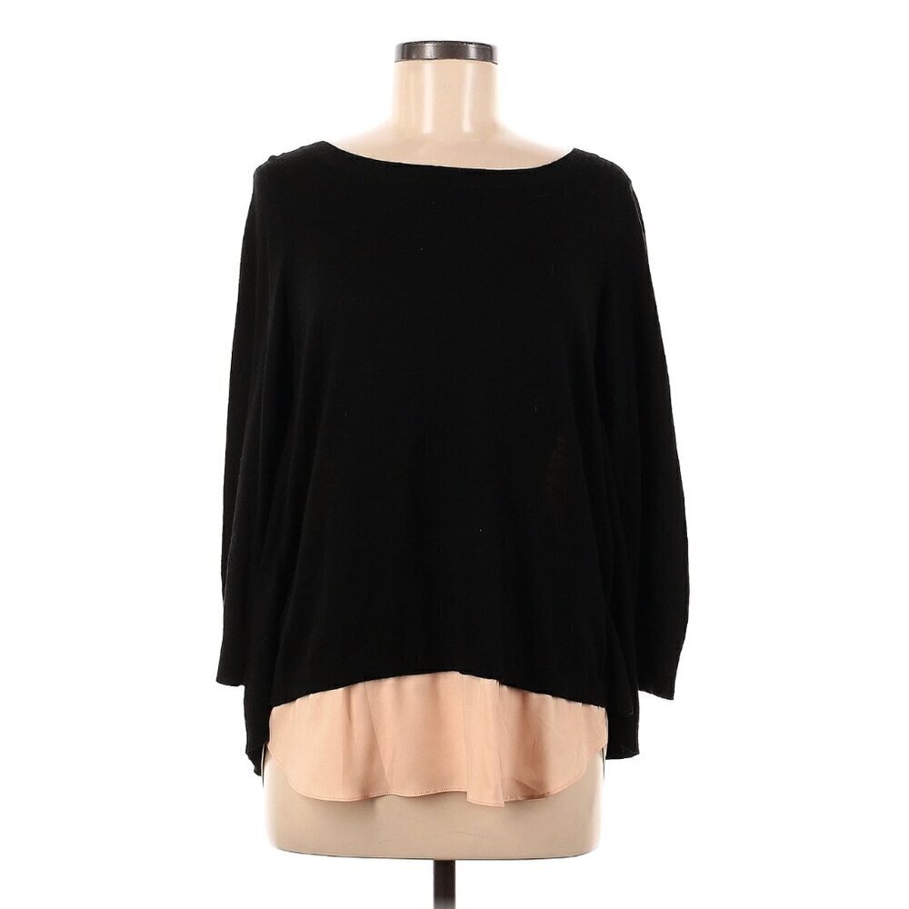 Ann Taylor Womens Size Medium Sweater Blouse Black Light Pink Hem Open Back Wool